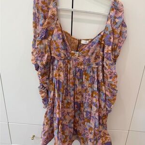 Zimmermann Lavender & Brown Floral Long-Sleeve Dress